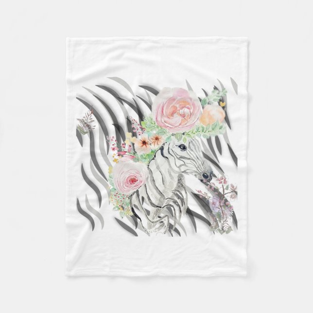 Floral Zebra Crown print Fleece Baby Blanket (Front)