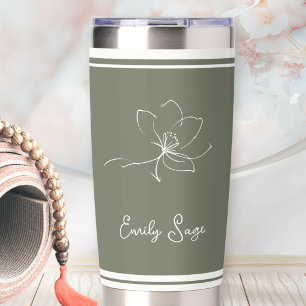 Floral Zen Athletic Stripes Ivory Sage Green Insulated Tumbler