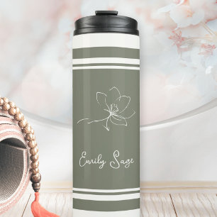 Floral Zen Athletic Stripes Ivory Sage Green Thermal Tumbler