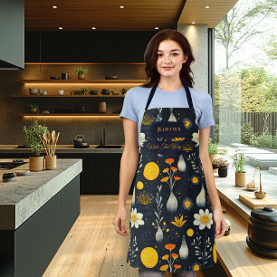 Floral Zen Kitchen Wear - Dark Blue with Golden  Apron