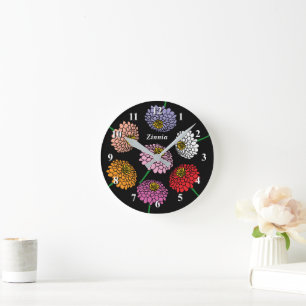 Floral Zinnia flower personalised wall clock