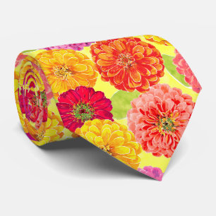 Floral Zinnia Yellow, Pink, Orange Botanical Tie
