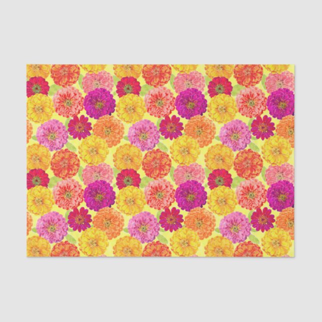 Floral Zinnia Yellow, Pink, Orange Botanical Tissue Paper (Front)