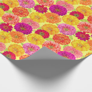 Floral Zinnia Yellow, Pink, Orange Botanical Wrapping Paper
