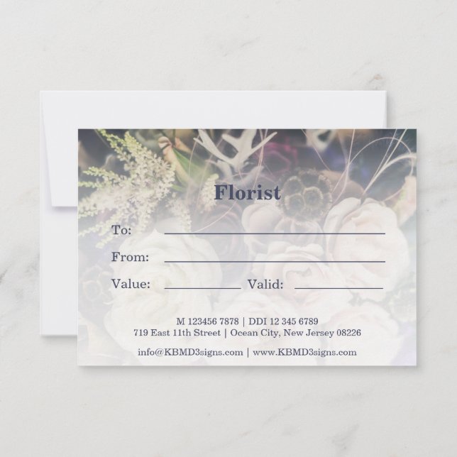 FloralCustom Photo Purple Florist Gift Certificate Card (Back)