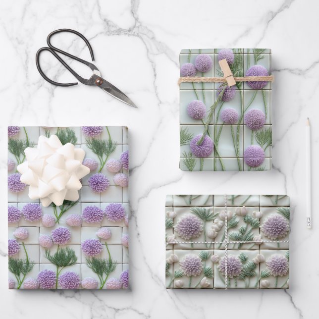 Florale 3D ceramic tiles Art & detail Wrapping Paper Sheet (Front)