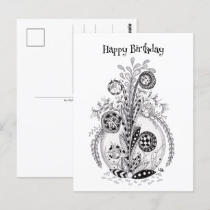 Florale Pflanze im Tangle Design -  Postcard