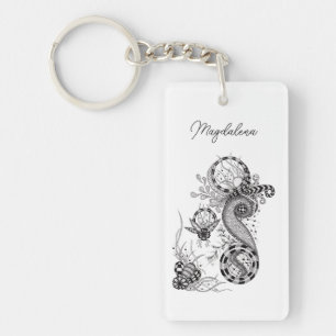 Florale Tangle drawing Key Ring