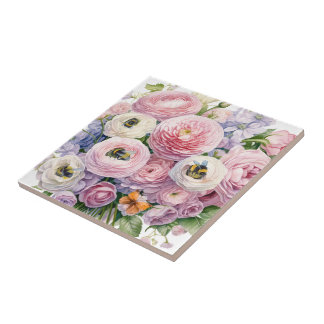 FLORALS AND BEES  TILE