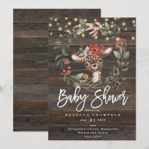 florals and cute deer boho modern baby shower invitation