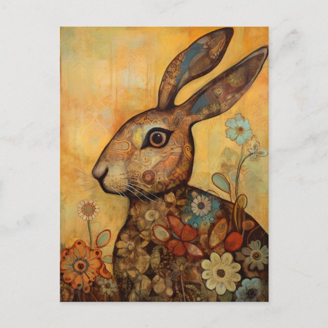 Florals and Rabbit Postcard (Front)