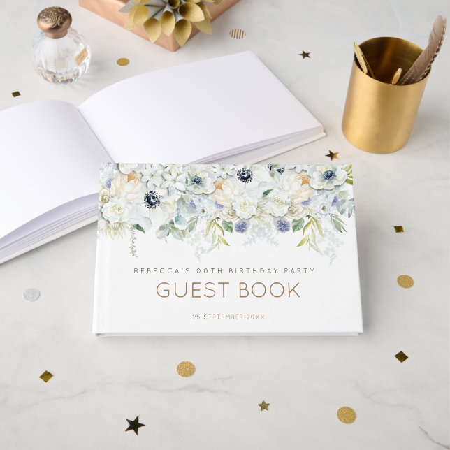 Florals Any Age Name Birthday Party Guest Book (Front Open)