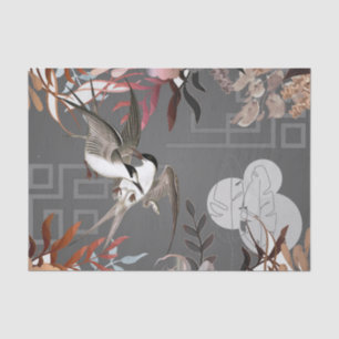 Florals, Birds, Slate Grey Background Decoupage Tissue Paper