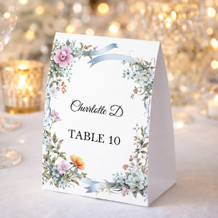 Florals Blue Ribbon Place Cards Elegant Place Card