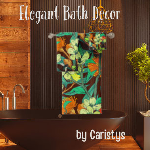 Florals Brown, Rust, Teal Bath Towel Set