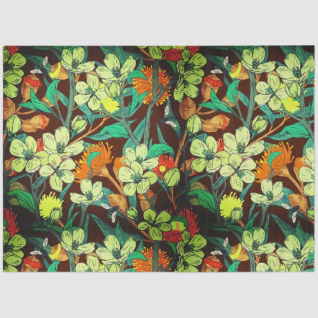 Florals Brown, Rust, Teal Tissue Paper (Front)