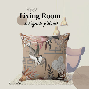 Florals Browns, Cranberry Tan & Birds  Cushion