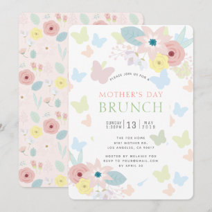 Florals & Butterflies Pink Mother's Day Brunch Invitation