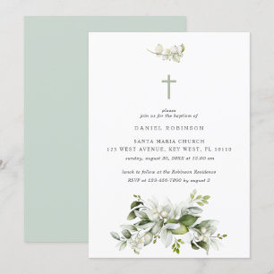  Florals Elegant Greenery Baptism Invitation