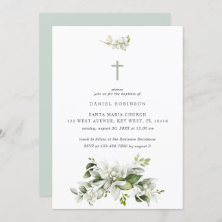 Florals Elegant Greenery Baptism Invitation
