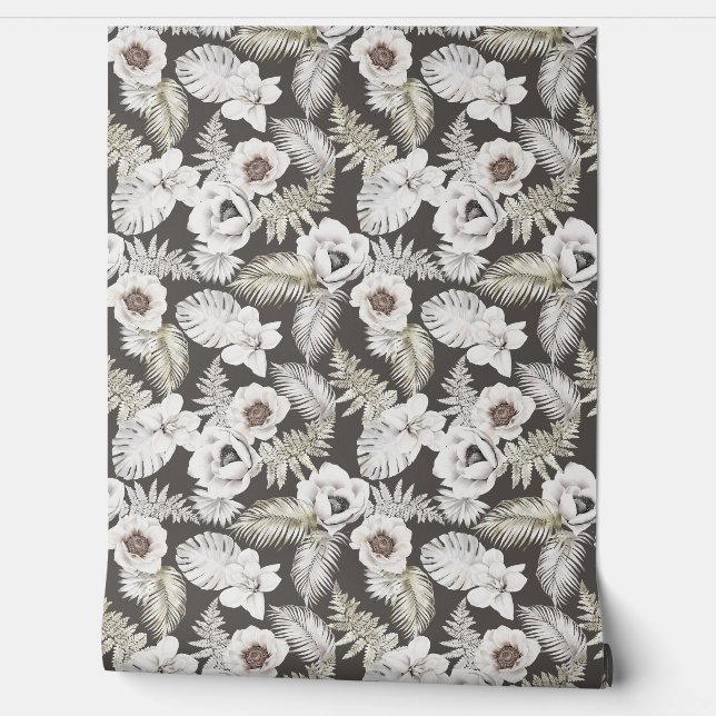 Florals Foliage Boho Tropical Wallpaper (Unrolling)