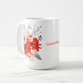 Florals Foliage Red Cream Name Coffee Mug (Front Left)