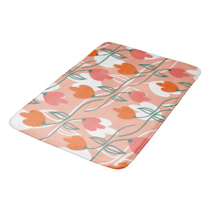 Florals Hand Drawn Botanical Pattern Orange Bath Mat
