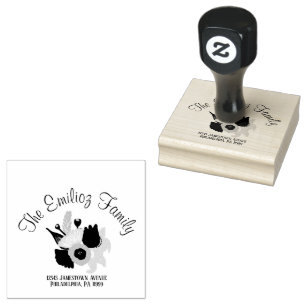 Florals Hand Drawn  Name Address   Rubber Stamp