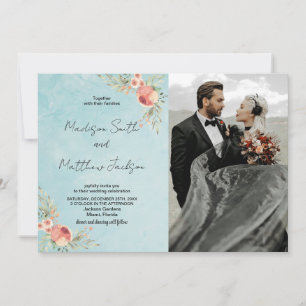 Florals on Green Theme Wedding Invitations w photo