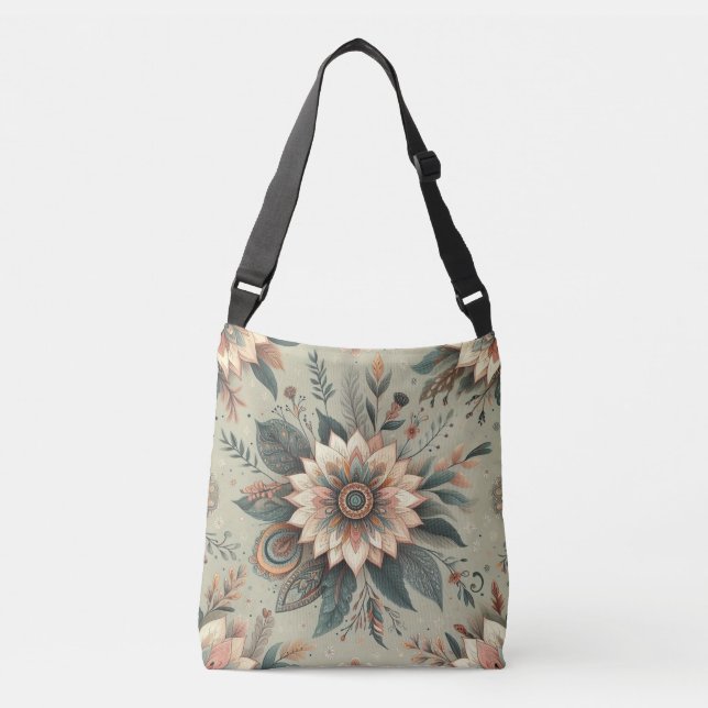 Florals on Sage Crossbody Bag (Front)