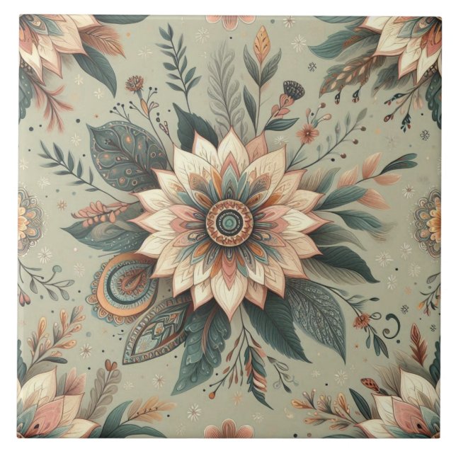 Florals on Sage Tile (Front)