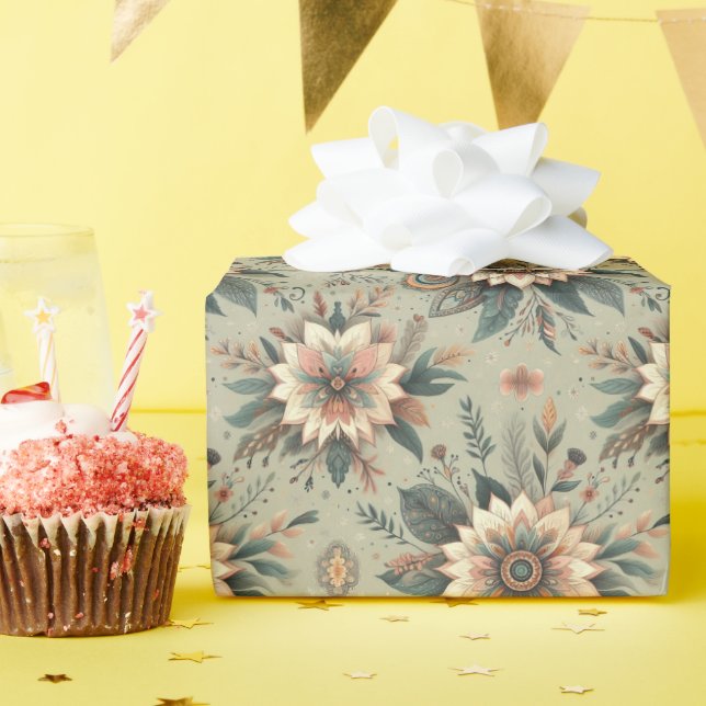 Florals on Sage Wrapping Paper (Birthday Party)