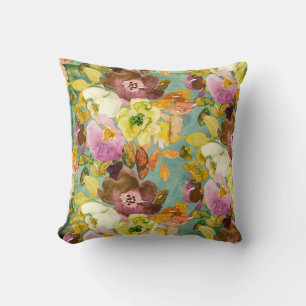 Florals on Teal Cushion