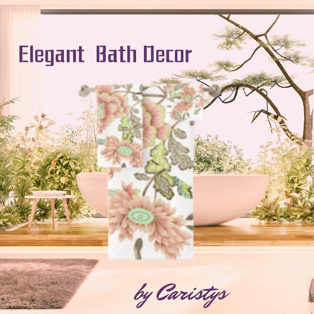 Florals Pale Pink, Blue on White Bath Towel Set (Creator Uploaded)