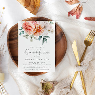 Florals Peonies Peach Coral Rehearsal Dinner Invitation