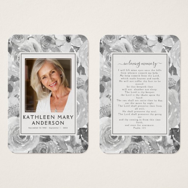 Florals Photo Funeral Memorial Prayer Card (Front & Back)