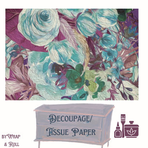 Florals Plum, Teal, Soft White Tissue Decoupage