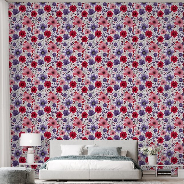 Florals Red Purple Pink Wallpaper (Bedroom)
