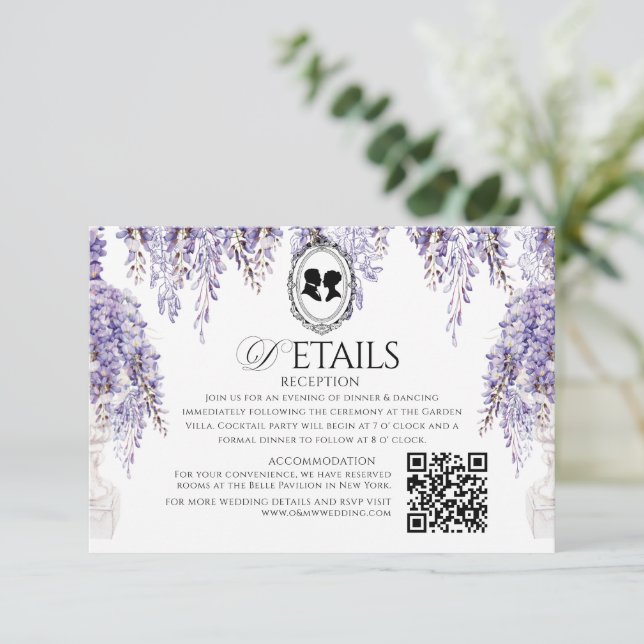 Florals Regency Era Wedding Details Enclosure Card (Standing Front)