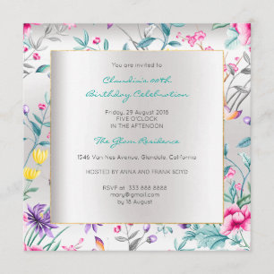 Florals Silver Butterfly Spring Chinoiserie Gray Invitation