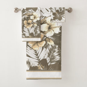 Florals Taupe, Ivory, White Blends Bath Towel Set