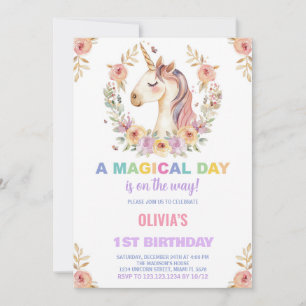 Florals Unicorn Birthday Invitations