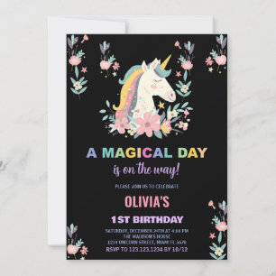 Florals Unicorn Birthday Invitations