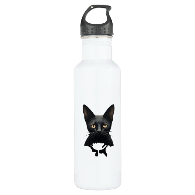 Florals Whimsigoth Gothic Style Kitty And Poppies  710 Ml Water Bottle (Front)