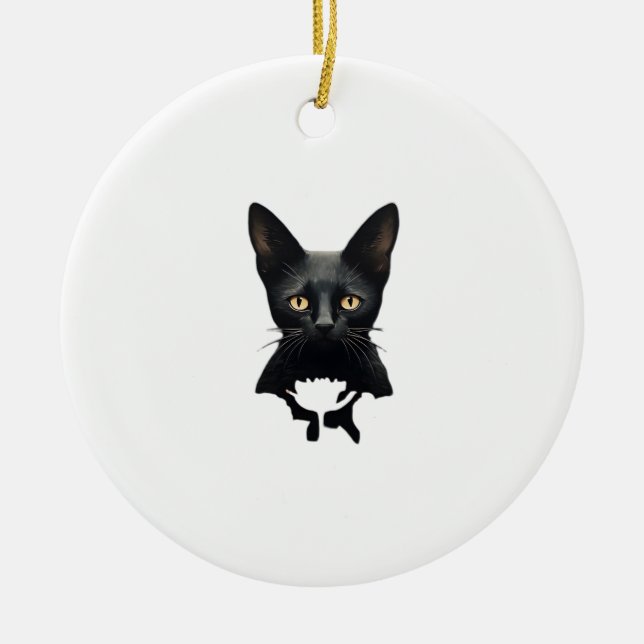 Florals Whimsigoth Gothic Style Kitty And Poppies  Ceramic Tree Decoration (Front)