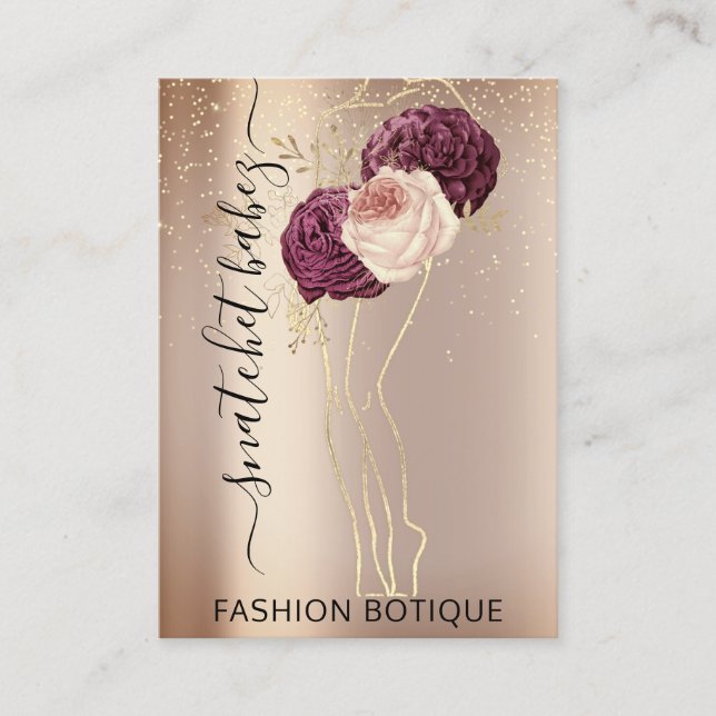 Florals Wreath Rose Marsala QR Code Body Stylist   Business Card (Front)