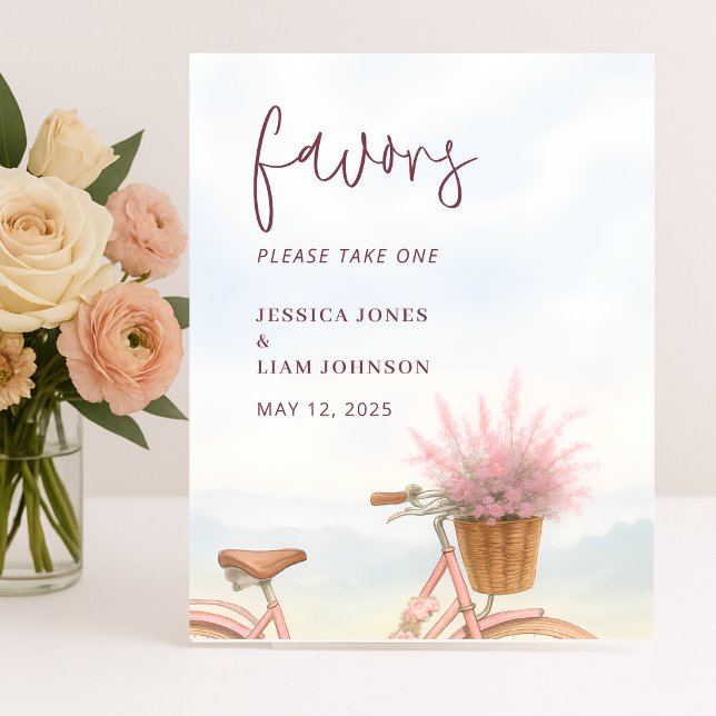 FloralVintage Bicycle Engagement Party Favours Sig Pedestal Sign (Floral Vintage Bicycle Engagement Party Favors Sign)