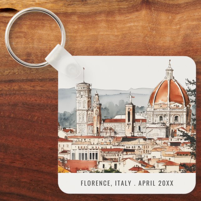 Florence Cathedral Italy Watercolor Italian Travel Key Ring (Front)