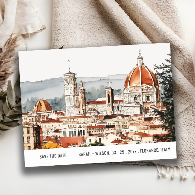 Florence Cathedral Italy Watercolor Save The Date Postcard (Creator Uploaded)