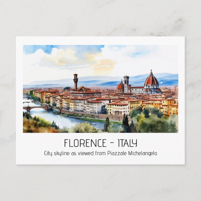 Florence city skyline watercolor tourist curio postcard (Front)